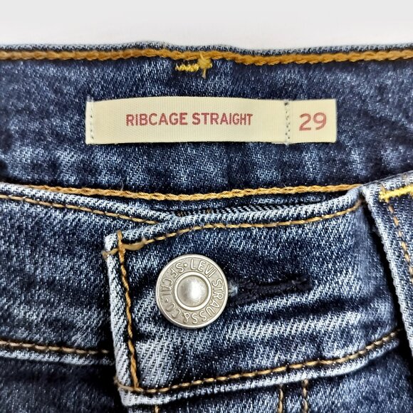 LEVI’S Button-Fly Ribcage Straight Ankle Jeans High Rise Classic Blue Denim 29 - Picture 4 of 16